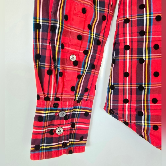 J.Crew Slim Perfect Shirt in Red Stewart Tartan Plaid with Velvet Dots Sz 00 - Picture 7 of 8